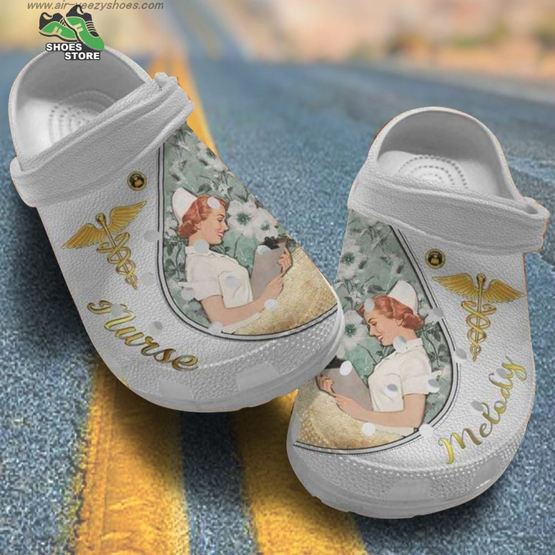 Nurse Hero Caduceus White Flower Mother's Day Birthday For Nurse Mom Crocs Shoes.jpg