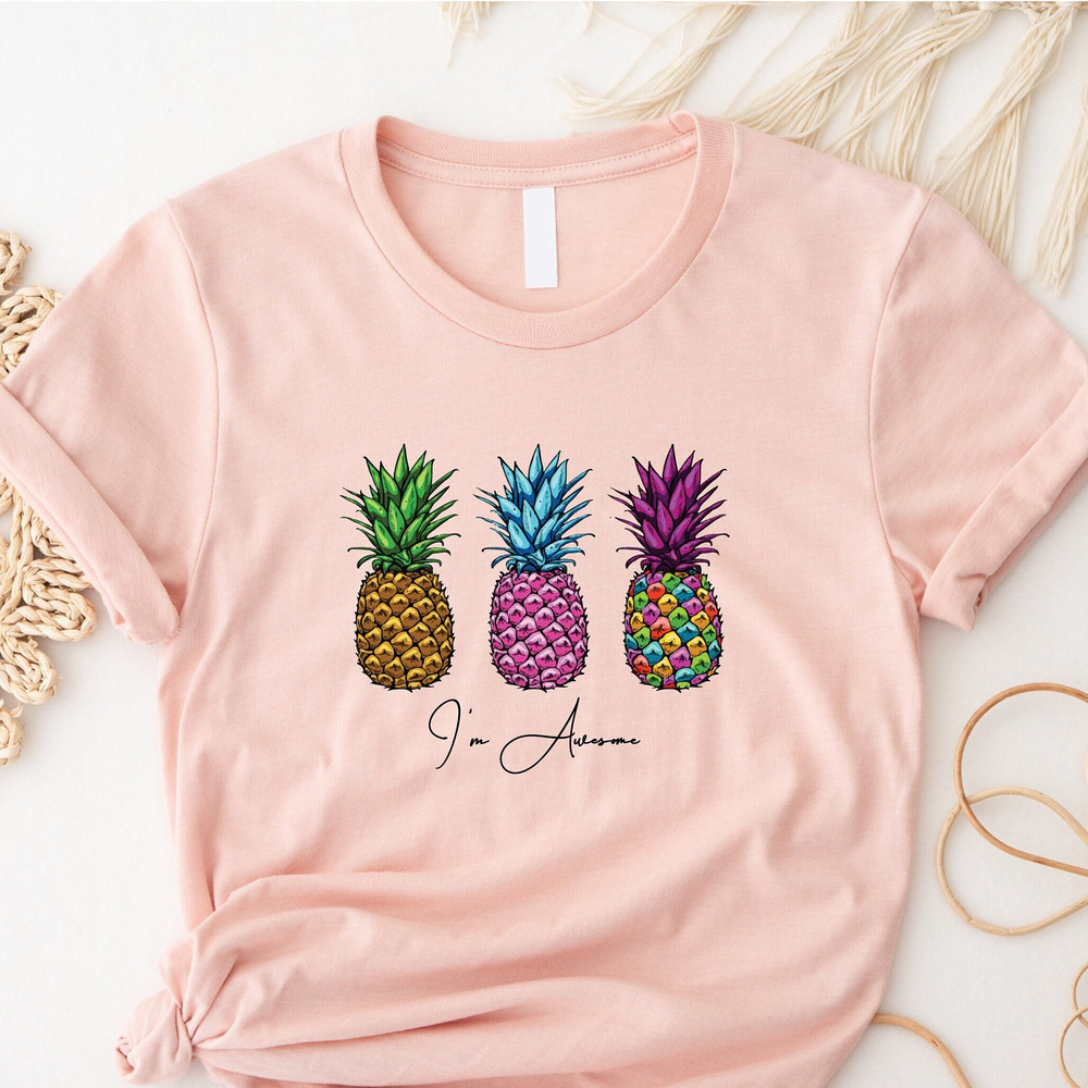 Customizable Pineapple Shirt, Fruit Tee, Lovely Shirt, Colorful Pineapple, Shirt for Women, Pineapple Lover Gift, Summer Tee, Cute Pineapple - 1.jpg