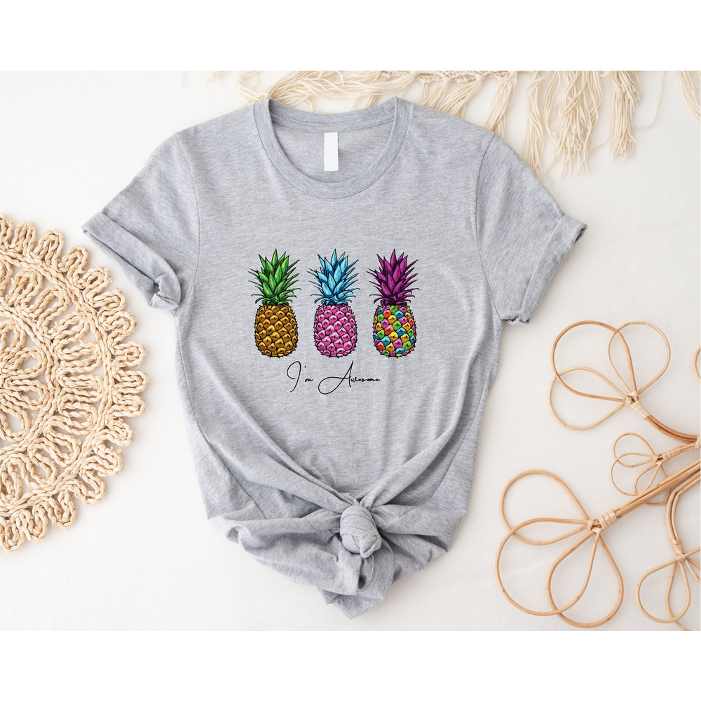 Customizable Pineapple Shirt, Fruit Tee, Lovely Shirt, Colorful Pineapple, Shirt for Women, Pineapple Lover Gift, Summer Tee, Cute Pineapple - 2.jpg