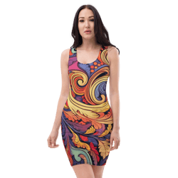 all over printed women cut and hand sewn made especially bodycon dress fitted dresses sleeveless sexy party wear