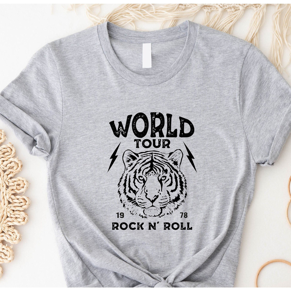 World Tour Rock N Roll Shirt, Vintage Style Rock and Roll Tiger shirt, Music lover tee, Guitar shirt, Songwriter Shirt , Womens Rock n Roll - 1.jpg