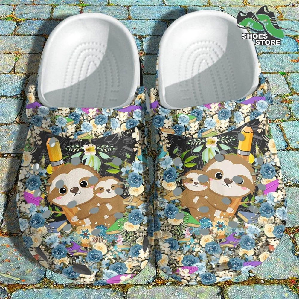 Cute Sloth Flower Back To School Crocs Shoes, Book Teacher Life Student Crocs Shoes.jpg