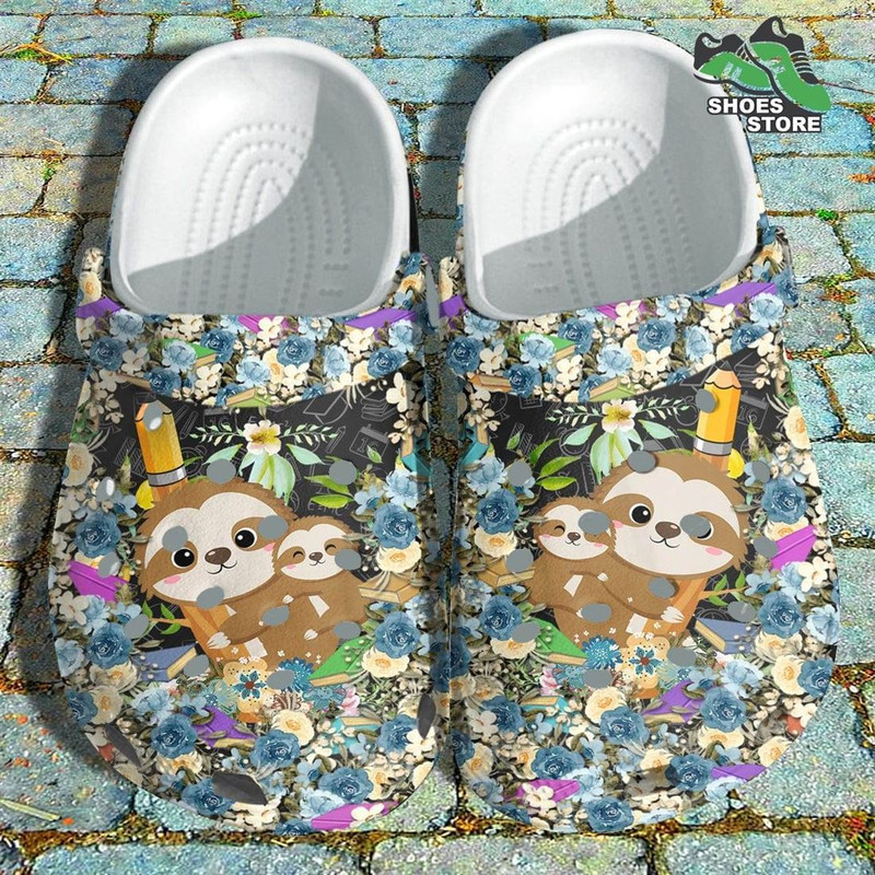 Cute Sloth Flower Back To School Crocs Shoes, Book Teacher Life Student Crocs Shoes.jpg