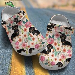dachshund puppy flowers happy mother's day gift for dachshund lovers crocs shoes, animal crocs, puppy crocs, puppy dog