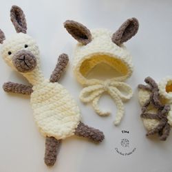 HANDMADE Lama Bonnet, Booties and Toy Set | Newborn Photo Prop | Baby Shower Gift | Crochet Animal