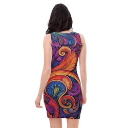 all over printed women cut and hand sewn made especially bodycon dress fitted dresses sleeveless sexy party wear