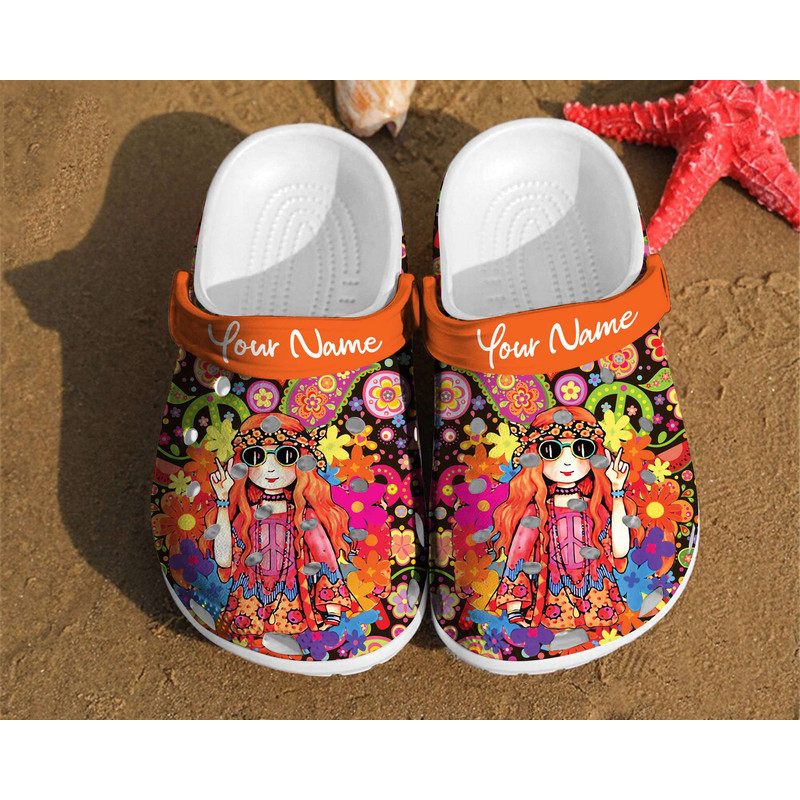 Personalized Hippie Girl Comfortable Women Classic Style Birthday Crocs Clog Shoes.jpg