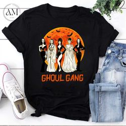 motherhood ghoul gang halloween unisex vintage t-shirt, morticia adams shirt, lily munster shirt, bride of frankenstein