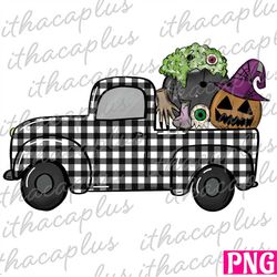 Halloween Truck PNG sublimation, black plaid truck png, Halloween pumpkin clipart, pumpkin face png, ghost digital, balc