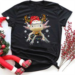 cute christmas axolotl lover xmas, axolotl christmas lights funny family pajamas xmas t-shirt