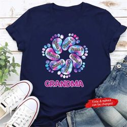 personalized grandma mom footprints grandkids name shirt, custom nana kids name shirt, gift for mimi gigi mother
