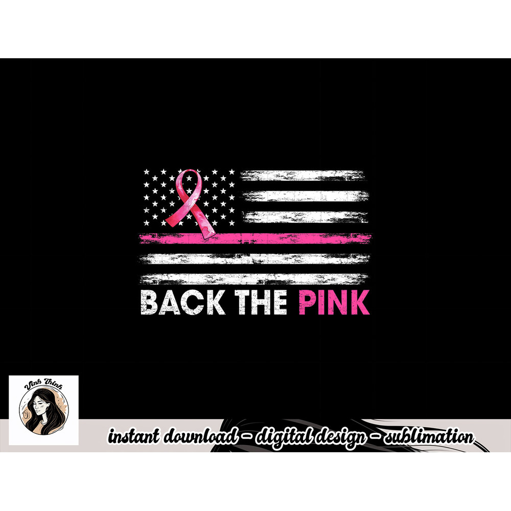 Back The Pink Ribbon American Flag Breast Cancer Awareness T-Shirt copy.jpg