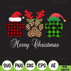 merry christmas paws svg, plaid leopard paw svg, dog christmas footprint svg, santa reindeer paws svg, png printable pri