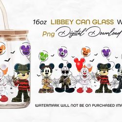 Mickey Horror png, Mickey Horror 16oz Libbey can Glass, Horror characters full glass can wrap, funny horror tumbler wrap