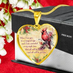 heart necklace cardinal bird necklace message jewelry women necklace memorial delicate necklace heart