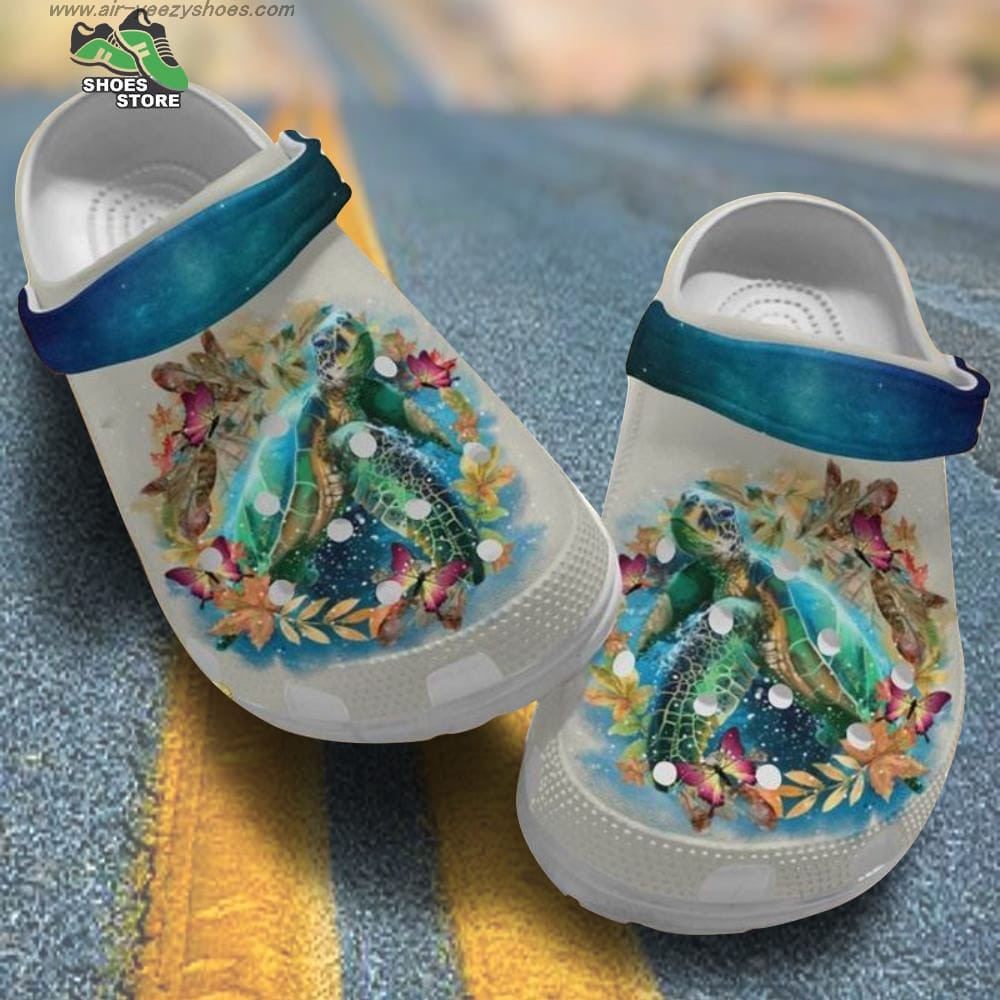 Turtle & Butterflies Crocs, Sea Turtle In The Ocean Classic Clog Shoes.jpg