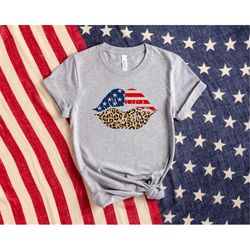 american flag lips shirt, patriotic shirt, 4th of july, american flag lips shirt, usa, leopard print shirt, usa flag lip
