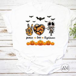 jack peace love nightmare halloween scary pumpkin sign vintage t-shirt, for jack christmas shirt, jack halloween shirt