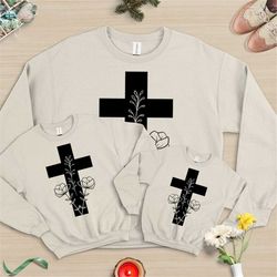 christian floral cross sweatshirt, vertical cross sweat, jesus sweat, faith cross crewneck, gift for christian, church s