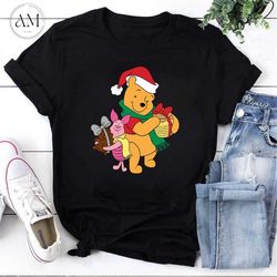 winnie and piglet preparing for christmas winnie the pooh vintage t-shirt, winnie the pooh christmas, the pooh christmas