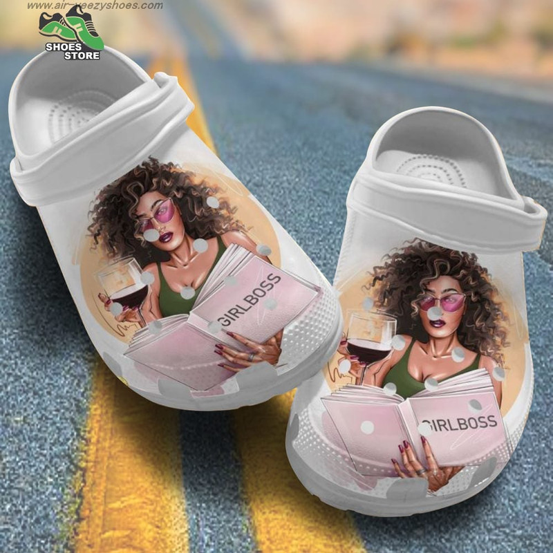 Black Girl Loves Book And Wine Shoe Book Girl Wine Funny Moment Girl Let Partt Crocs Shoes.jpg