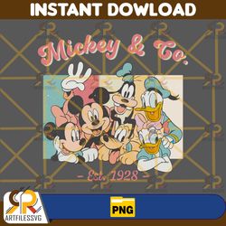 mickey & co est 1928 png cute mickey and friends png, retro family mickey and mouse png, mickey mouse png