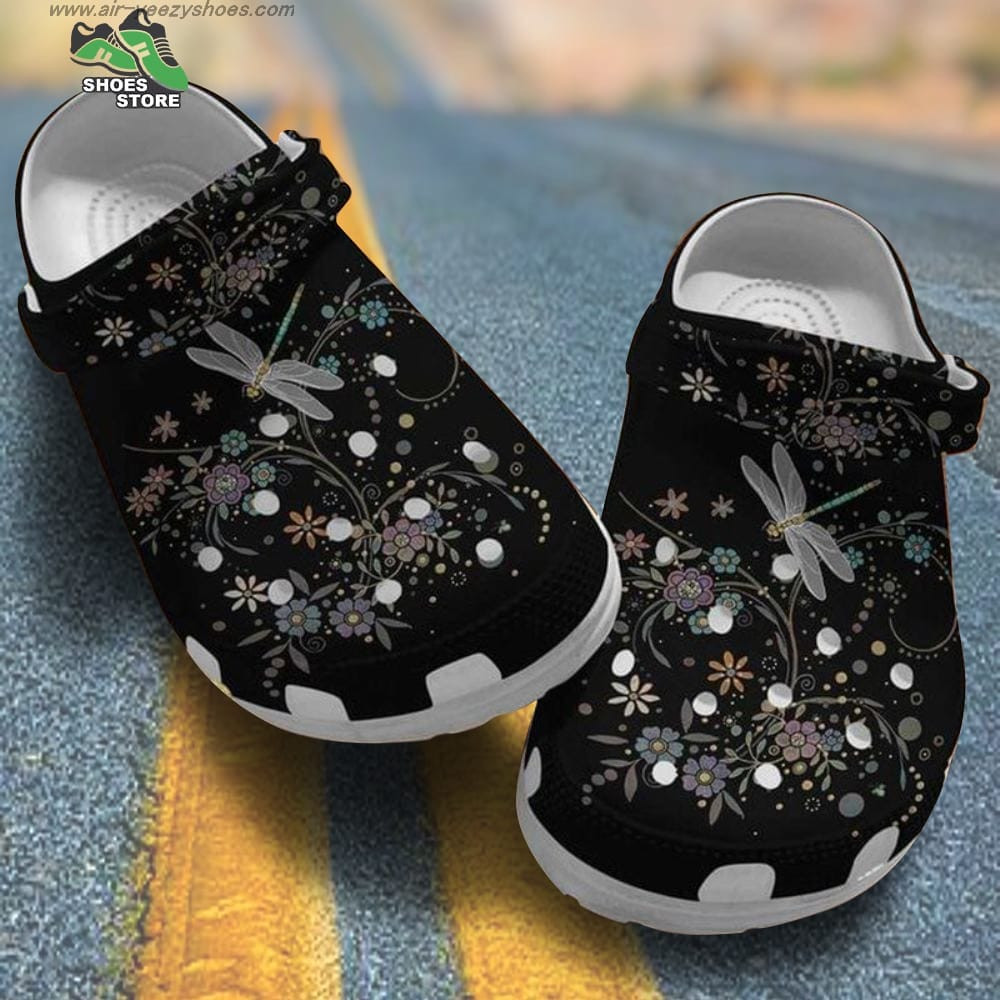 Impodragonfly Flower Blacks Crocs Shoes.jpg