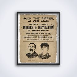 Jack the Ripper at work again wanted poster true crime printable art print poster Digital Download