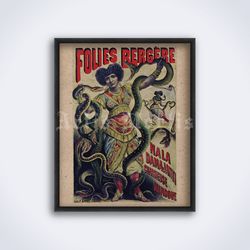 Nala Damajanti Hindu snake charmer Folies Bergere circus poster printable art print Digital Download