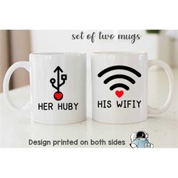 her huby his wifiy mug set, computer couples mug, matching gifts, husband and wife mugs, engineer mug, matching coffee m