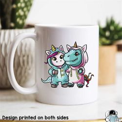 unicorn and t-rex mug, unicorn mug, best friends mug, friend gift, unicorn coffee, dinosaur mug, t-rex mug, unicorn and