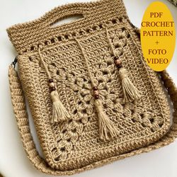 Beginner's Guide to Crochet an Eco-Friendly Jute Crossbody Bag Crochet Pattern PDF Boho Style Bag Bag with Tassels
