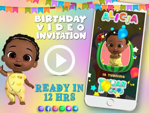 Cocomelon birthday video invitation for boy or girl, animated kid's birthday party invite