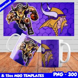 Vikings Mug Design Png, Sublimate Mug Templates, Vikings Mug Wrap, Sublimate Football Design PNG, Instant Download