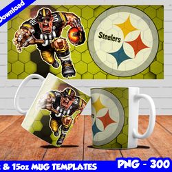 Steelers Mug Design Png, Sublimate Mug Templates, Steelers Mug Wrap, Sublimate Football Design PNG, Instant Download