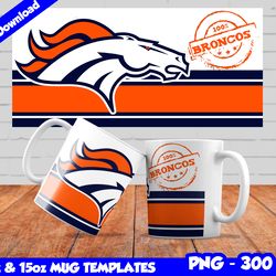 Broncos Mug Design Png, Sublimate Mug Template, Broncos Mug Wrap, Sublimation Football Design PNG, Instant Download