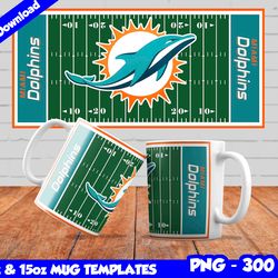Dolphins Mug Design Png, Sublimate Mug Template, Dolphins Mug Wrap, Sublimation Football Design PNG, Instant Download