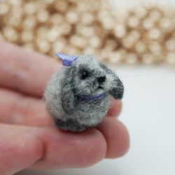 Tiny gray needle felted rabbit