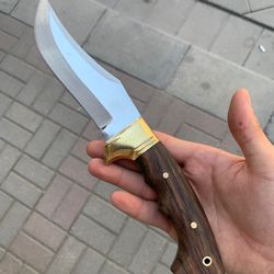 custom handmade 1095 steel hunting camping knife with rose wood handle and leather sheath