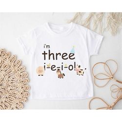 three i e i o shirt, 3rd birthday party toddler, kids farm birthday shirts, three barn animals t-shirt, third birthday a