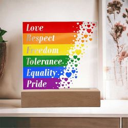 LGBTQ Pride Sign, LGBTQ Rainbow, Tabletop Decor, Acrylic Plaque, Diversity Decor, Equality Decor, Optional LED