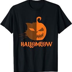 hallomeow cat pumpkin eyes halloween costume t-shirt