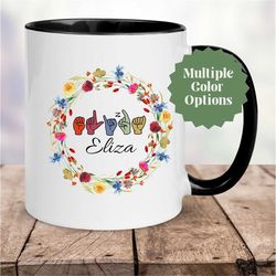 flower mug, personalized asl name coffee mug, wildflower custom asl mug, sign language gifts