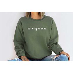 minimalist christmas tree sweatshirt. rockin around the christmas tree hoodie. unisex adult holiday shirt. minimal merry