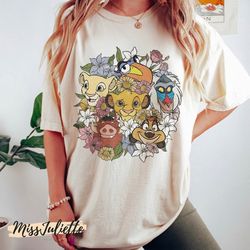 comfort colors vintage 90s disney lion king shirt, retro lion king simba pumbaa timon floral shirt, animal kingdom shir