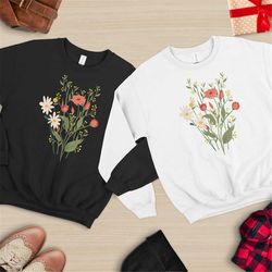 floral sweatshirt, floral gift, flower hoodie, minimalistic flower crewneck, boho, flower lover gifts, girlfriend gift,