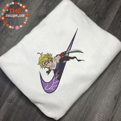nike x meliodas embroidered sweatshirt, the seven deadly sins anime embroidered sweatshirt, custom anime embroidered cre