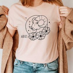 floral design aries shirt, aries gift, aries sign shirt, aries birthday gift, aries zodiac sign, astrology gift, aries a