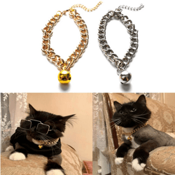 Pet Collar Adjustable Collar Bell Positioning Footprint Cat Necklace Gold 6/8/10inch Strong Collar Strap