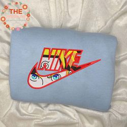 nike x naruto embroidered sweatshirt, anime character embroidered sweatshirt, custom anime embroidered crewneck, anime g